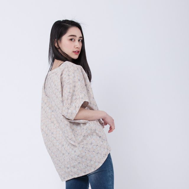 Jane simple double crease top / Latte - トップス - コットン・麻 ブラウン