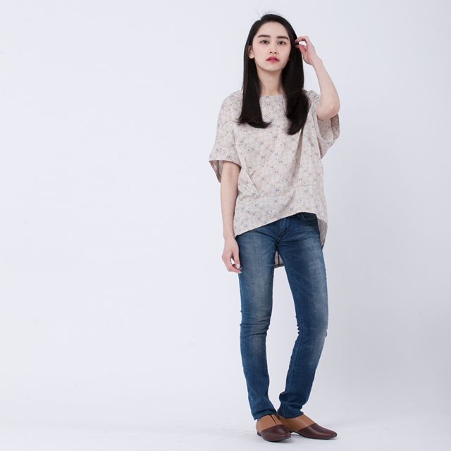 Jane simple double crease top / Latte - トップス - コットン・麻 ブラウン