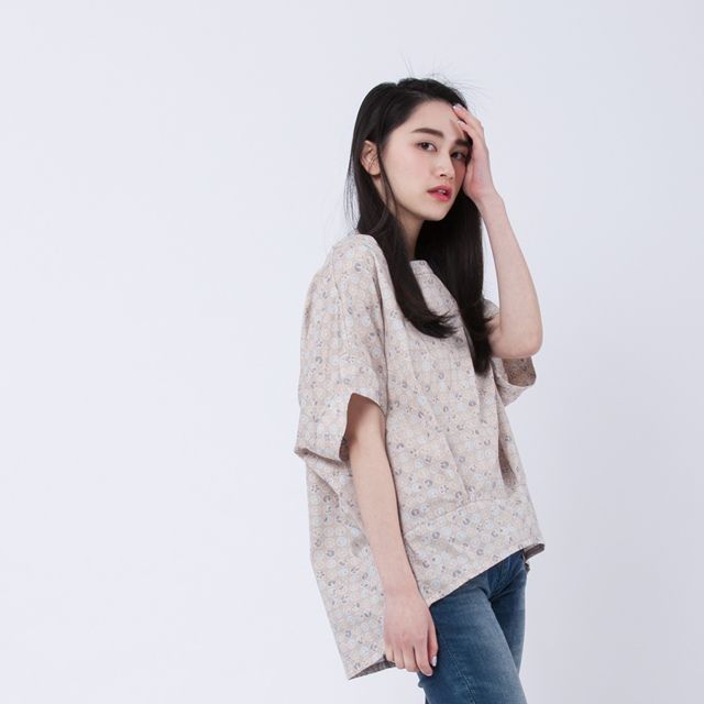 Jane simple double crease top / Latte - トップス - コットン・麻 ブラウン